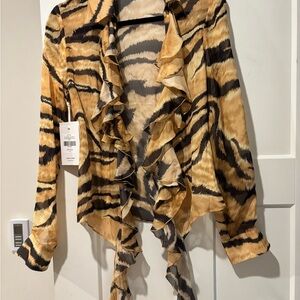 Ronny Kobo Collection Tiger Print Blouse - Black and Tan